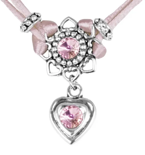 LUISIA® Halskette Chiara mit Herzblüte, Strassherz und Kristallen von Swarovski® - Altrosa