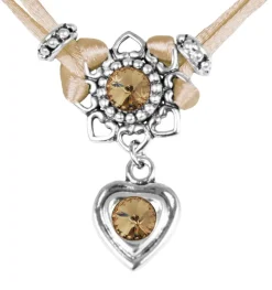 LUISIA® Halskette Chiara mit Herzblüte, Strassherz und Kristallen von Swarovski® | Hellbraun