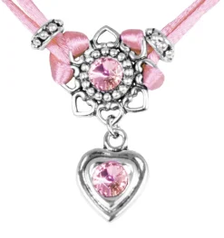 LUISIA® Halskette Chiara mit Herzblüte, Strassherz und Kristallen von Swarovski® - Rosa