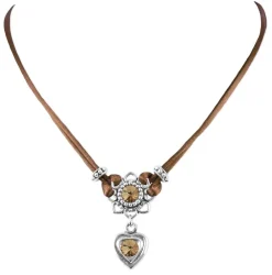 LUISIA® Halskette Chiara mit Herzblüte, Strassherz und Kristallen von Swarovski® | Braun
