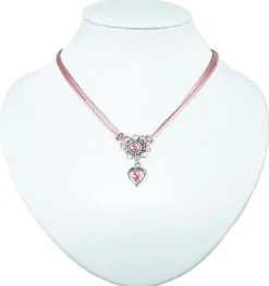 LUISIA® Halskette Chiara mit Herzblüte, Strassherz und Kristallen von Swarovski® - Rosa