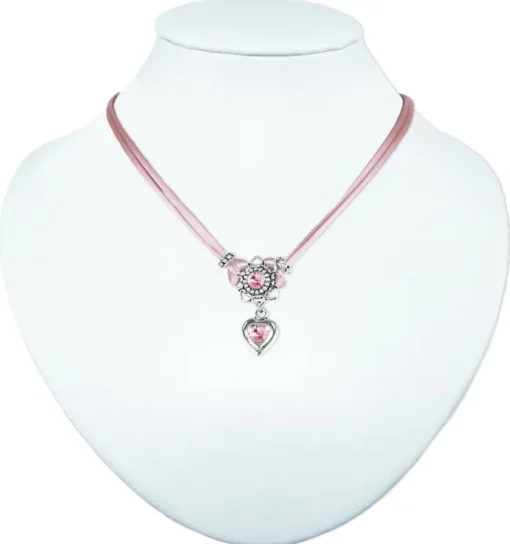 LUISIA® Halskette Chiara mit Herzblüte, Strassherz und Kristallen von Swarovski® - Rosa
