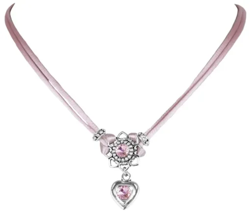 LUISIA® Halskette Chiara mit Herzblüte, Strassherz und Kristallen von Swarovski® - Altrosa