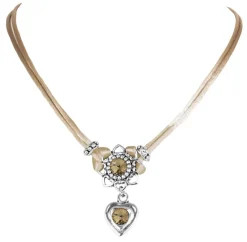 LUISIA® Halskette Chiara mit Herzblüte, Strassherz und Kristallen von Swarovski® | Hellbraun