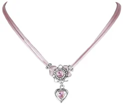 LUISIA® Halskette Chiara mit Herzblüte, Strassherz und Kristallen von Swarovski® - Rosa