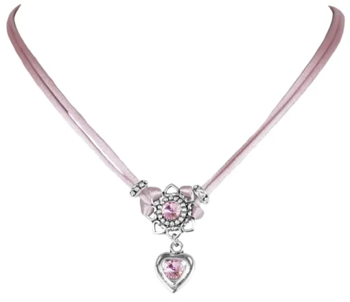 LUISIA® Halskette Chiara mit Herzblüte, Strassherz und Kristallen von Swarovski® - Rosa