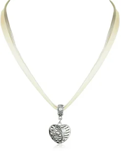 LUISIA® Halskette Elina mit Herzanhänger und Perle - Creme