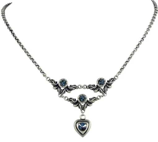 LUISIA® Halskette Isabel mit Herz und Kristallen von Swarovski® - Dunkelblau