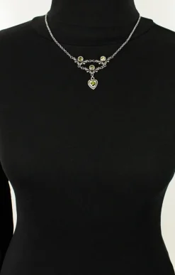LUISIA® Halskette Isabel mit Herz und Kristallen von Swarovski® - Olivgrün