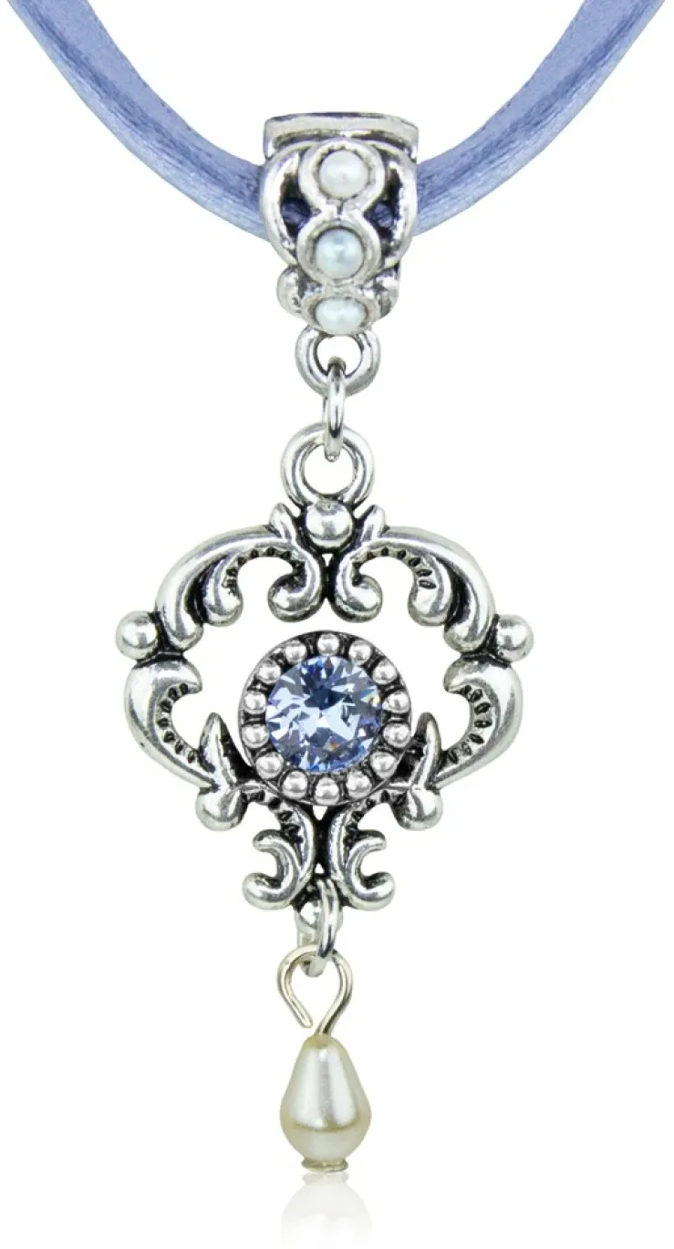 LUISIA® Halskette Malou mit Ornament Anhänger und Kristall von Swarovski® - Hellblau