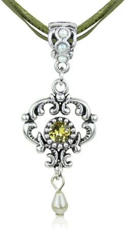 LUISIA® Halskette Malou mit Ornament Anhänger und Kristall von Swarovski® - Dunkelgrün