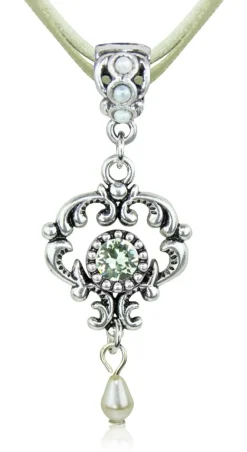 LUISIA® Halskette Malou mit Ornament Anhänger und Kristall von Swarovski® - Lindgrün
