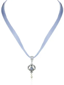 LUISIA® Halskette Malou mit Ornament Anhänger und Kristall von Swarovski® - Hellblau