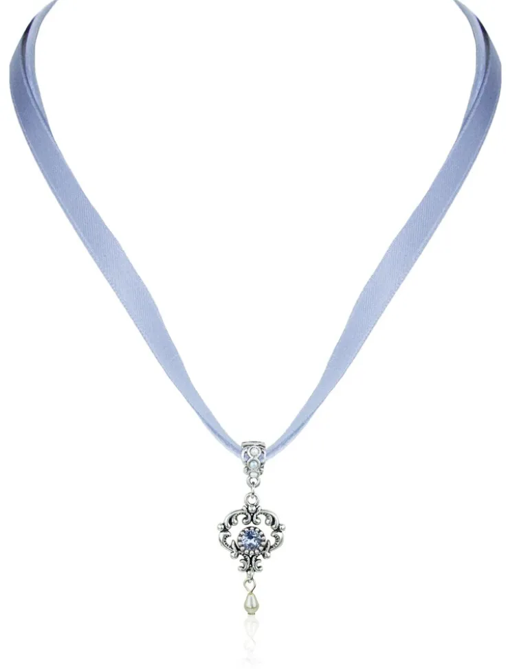 LUISIA® Halskette Malou mit Ornament Anhänger und Kristall von Swarovski® - Hellblau