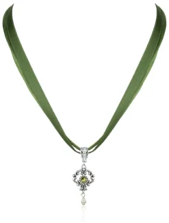LUISIA® Halskette Malou mit Ornament Anhänger und Kristall von Swarovski® - Dunkelgrün