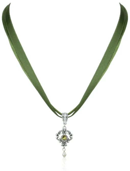 LUISIA® Halskette Malou mit Ornament Anhänger und Kristall von Swarovski® - Dunkelgrün