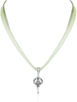 LUISIA® Halskette Malou mit Ornament Anhänger und Kristall von Swarovski® - Lindgrün