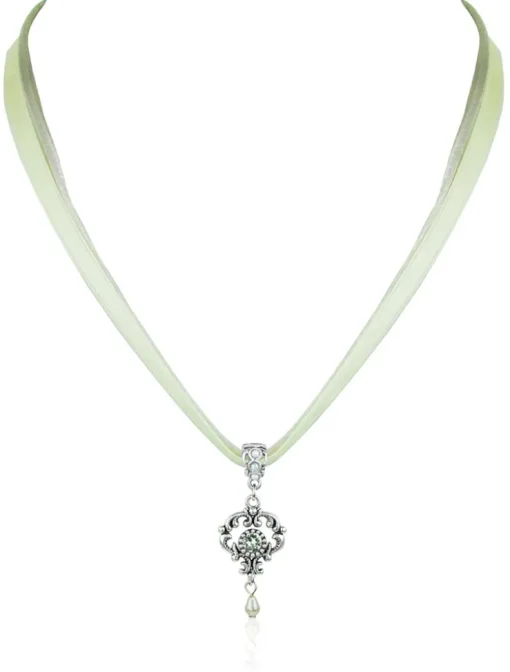 LUISIA® Halskette Malou mit Ornament Anhänger und Kristall von Swarovski® - Lindgrün