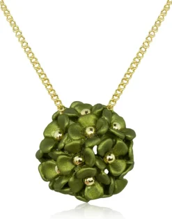 LUISIA® Halskette Mia mit Blüten Kugel - 16 Karat vergoldet Olivgrün
