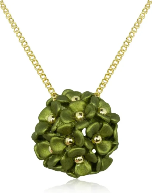 LUISIA® Halskette Mia mit Blüten Kugel - 16 Karat vergoldet Olivgrün