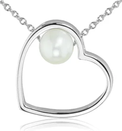 LUISIA® Halskette mit Anhänger "Herz mit Perle" 67115 | 925 Silber (50 cm Länge)