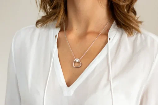 LUISIA® Halskette mit Anhänger "Herz mit Perle" 67115 | 925 Silber (50 cm Länge)