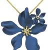 LUISIA® Halskette Nelia mit Blumen - 16 Karat vergoldet Dunkelblau
