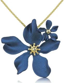 LUISIA® Halskette Nelia mit Blumen - 16 Karat vergoldet Dunkelblau