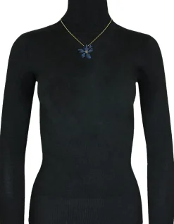 LUISIA® Halskette Nelia mit Blumen - 16 Karat vergoldet Dunkelblau