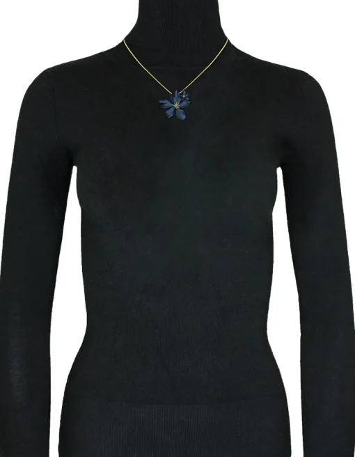 LUISIA® Halskette Nelia mit Blumen - 16 Karat vergoldet Dunkelblau