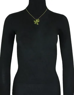 LUISIA® Halskette Nelia mit Blumen - 16 Karat vergoldet Olivgrün