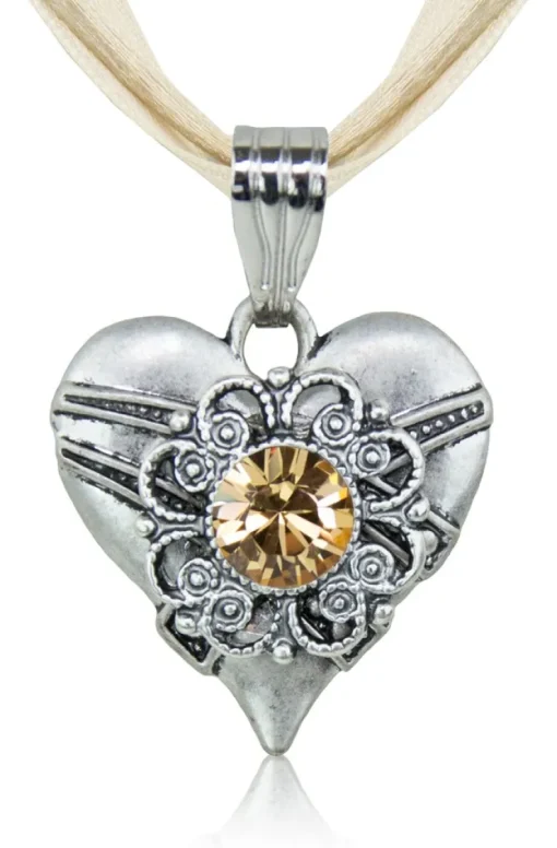 LUISIA® Halskette Paula mit Herzanhänger und Kristall von Swarovski® - Sand