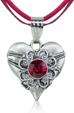 LUISIA® Halskette Paula mit Herzanhänger und Kristall von Swarovski® - Dunkelrot