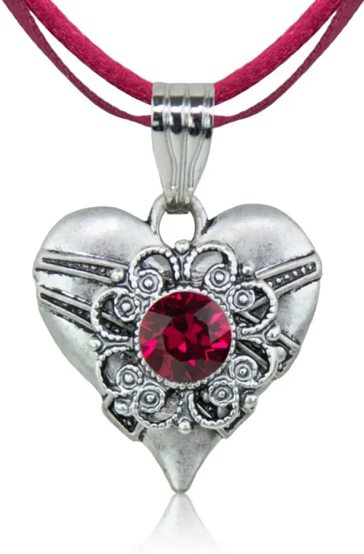 LUISIA® Halskette Paula mit Herzanhänger und Kristall von Swarovski® - Dunkelrot