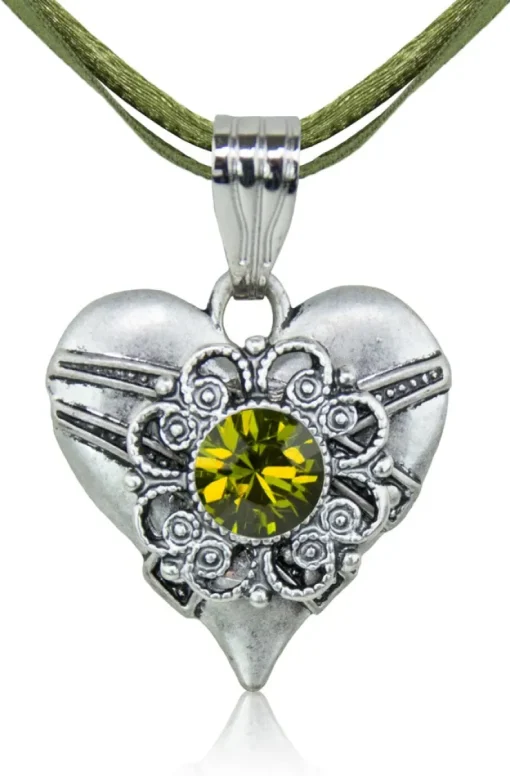 LUISIA® Halskette Paula mit Herzanhänger und Kristall von Swarovski® - Grün