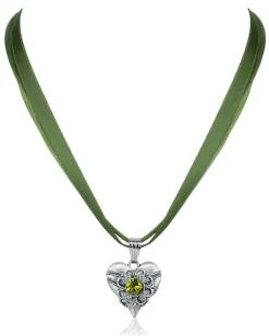 LUISIA® Halskette Paula mit Herzanhänger und Kristall von Swarovski® - Grün