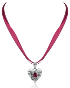 LUISIA® Halskette Paula mit Herzanhänger und Kristall von Swarovski® - Dunkelrot