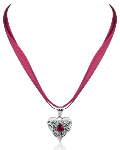 LUISIA® Halskette Paula mit Herzanhänger und Kristall von Swarovski® - Dunkelrot