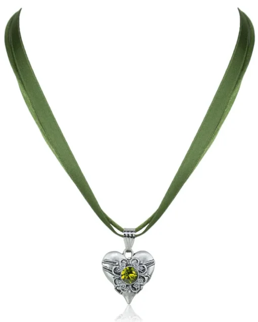 LUISIA® Halskette Paula mit Herzanhänger und Kristall von Swarovski® - Grün