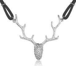 LUISIA® Halskette "Nicola" mit Strass Hirschkopf und Kristallen von Swarovski® | Schwarz