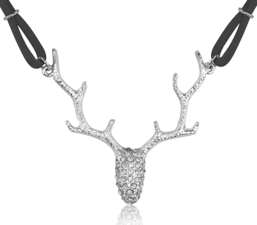 LUISIA® Halskette "Nicola" mit Strass Hirschkopf und Kristallen von Swarovski® | Schwarz