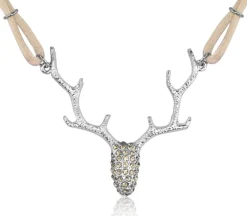 LUISIA® Halskette "Nicola" mit Strass Hirschkopf und Kristallen von Swarovski® | Hellbraun