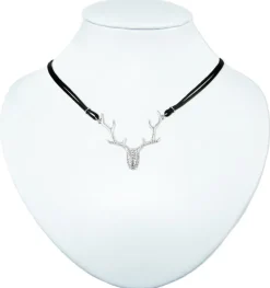 LUISIA® Halskette "Nicola" mit Strass Hirschkopf und Kristallen von Swarovski® | Schwarz