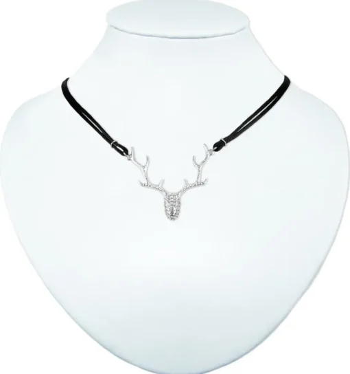 LUISIA® Halskette "Nicola" mit Strass Hirschkopf und Kristallen von Swarovski® | Schwarz