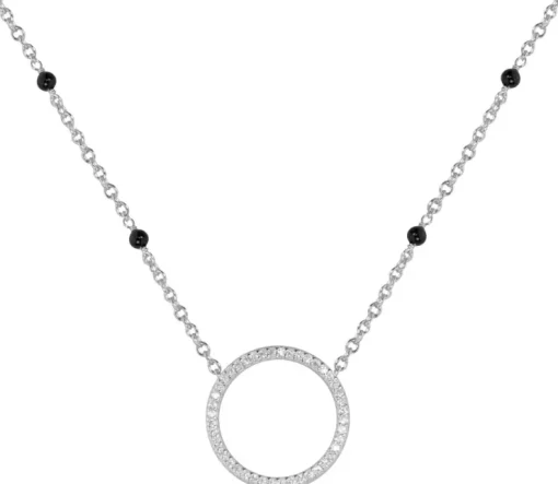 LUISIA® Halskette "Ring mit schwarzen Achat Perlen" 67044 | 925 Silber (Länge 50cm)
