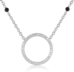 LUISIA® Halskette "Ring mit schwarzen Achat Perlen" 67044 | 925 Silber (Länge 50cm)