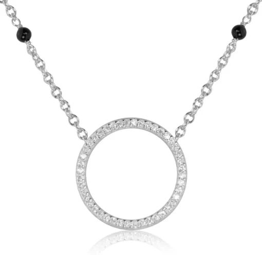 LUISIA® Halskette "Ring mit schwarzen Achat Perlen" 67044 | 925 Silber (Länge 50cm)