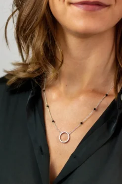 LUISIA® Halskette "Ring mit schwarzen Achat Perlen" 67044 | 925 Silber (Länge 50cm)