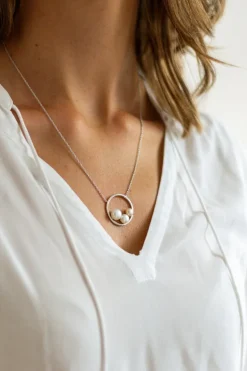 LUISIA® Halskette "Ring mit Perlen" 67029 | 925 Silber (50 cm Länge)