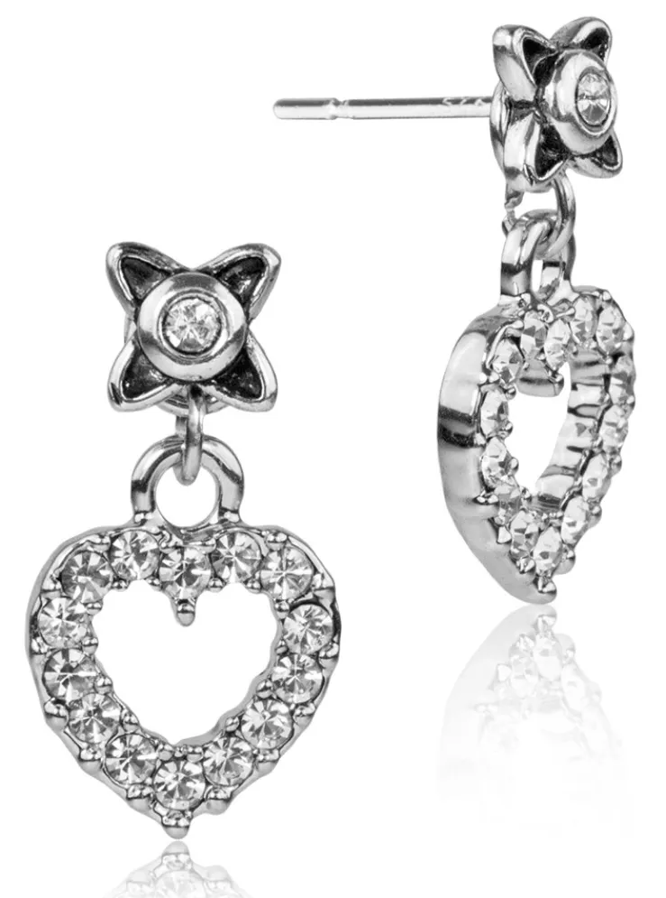 LUISIA® Ohrstecker Elara mit Strass Herzanhänger - Silber / Kristall